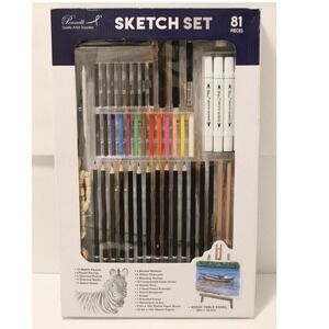Pennelli Sketch set 81 Pcs drawing kit art supplies w/Mini wood table easel New